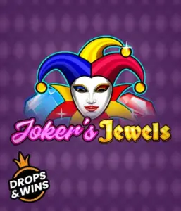 Enjoy the playful world of Joker's Jewels slot by Pragmatic Play, highlighting a charming joker's mask adorned with a multicolored jester hat. This image evokes the joyful spirit of classic slots, set against a purple background. Perfect for casino game enthusiasts, promising a entertaining play experience. 